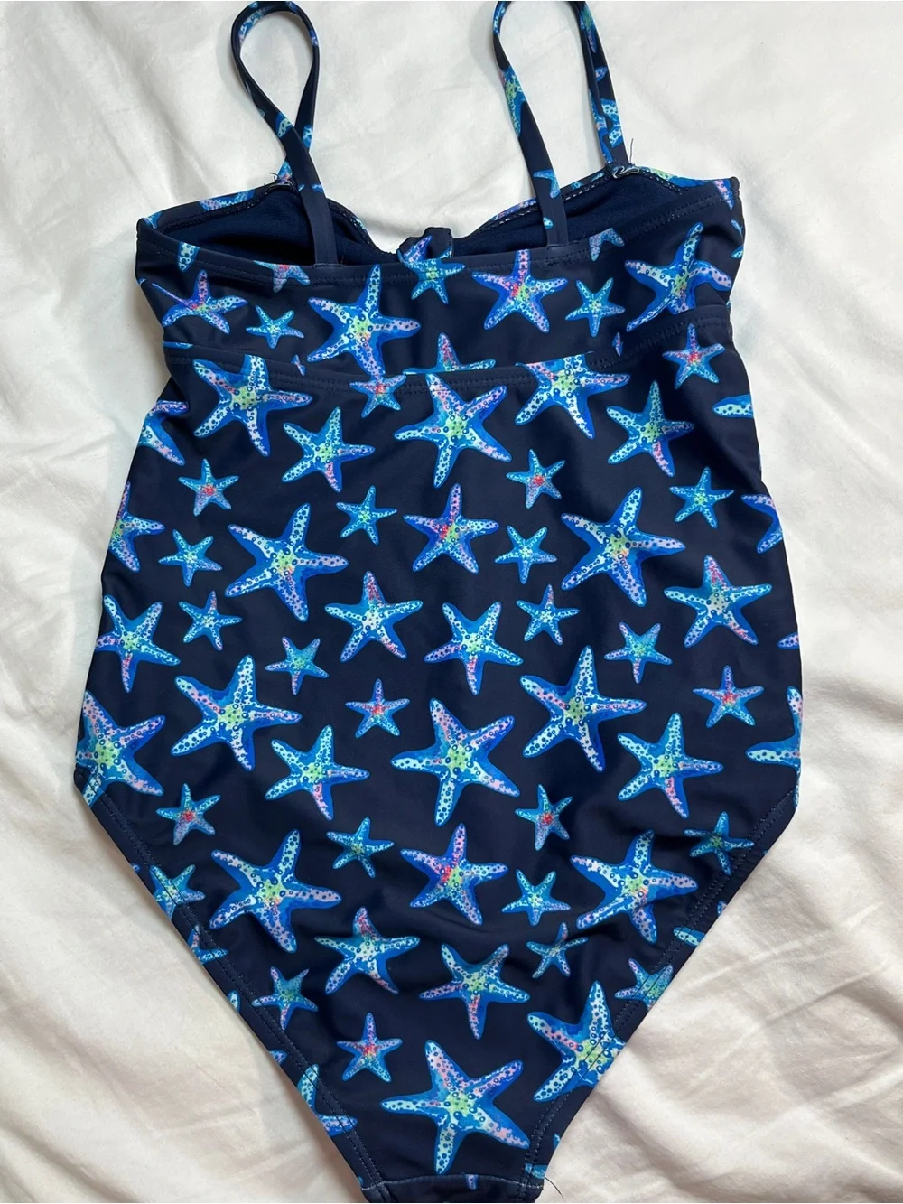 Lands' End Girls 2 Pc Rash Guard Swimsuit Set Starfish Print Navy UPF‎ 10-12